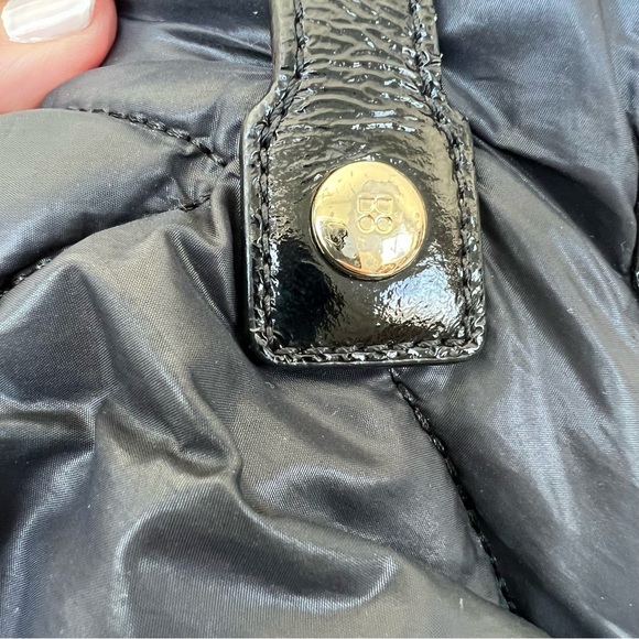 KATE SPADE Stevie Black Quilted Nylon Patent Leather Studded Shoulder Bag Tote - Picture 12 of 15